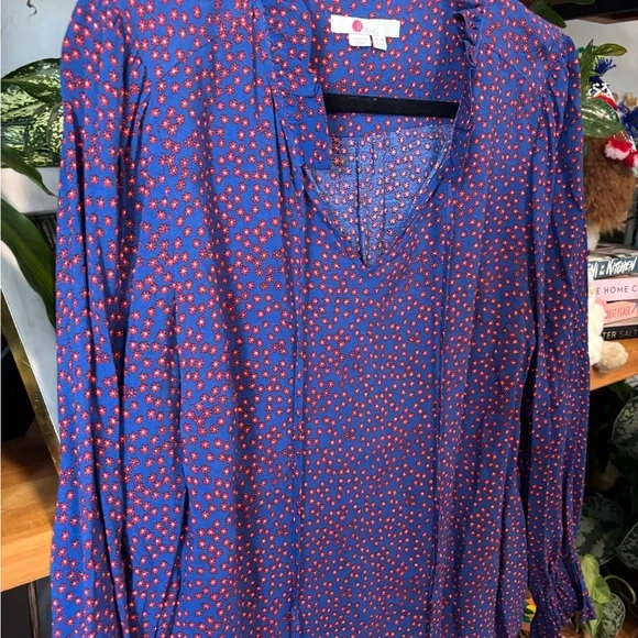 Boden Melissa Ruffle Neck Blouse, Riviera Blue | Size 10 - Picture 4 of 5